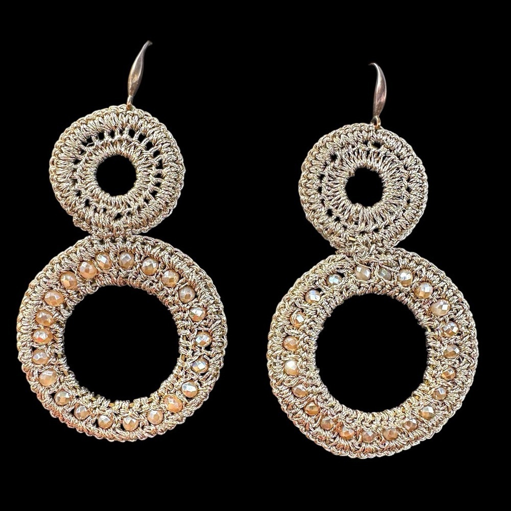 NATASHA Woven Stacked Circles Drop Boho Earrings Jewelry - Picture 3 of 5